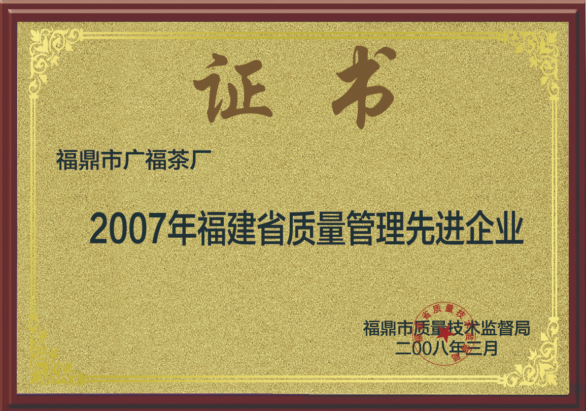 2007年福建省质量管理先进企业
